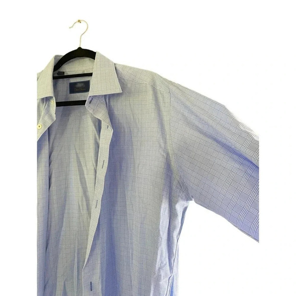 David Donahue Men's Blue Checked Long Sleeve Button Down Shirt Size 36/37 - Picture 5 of 5